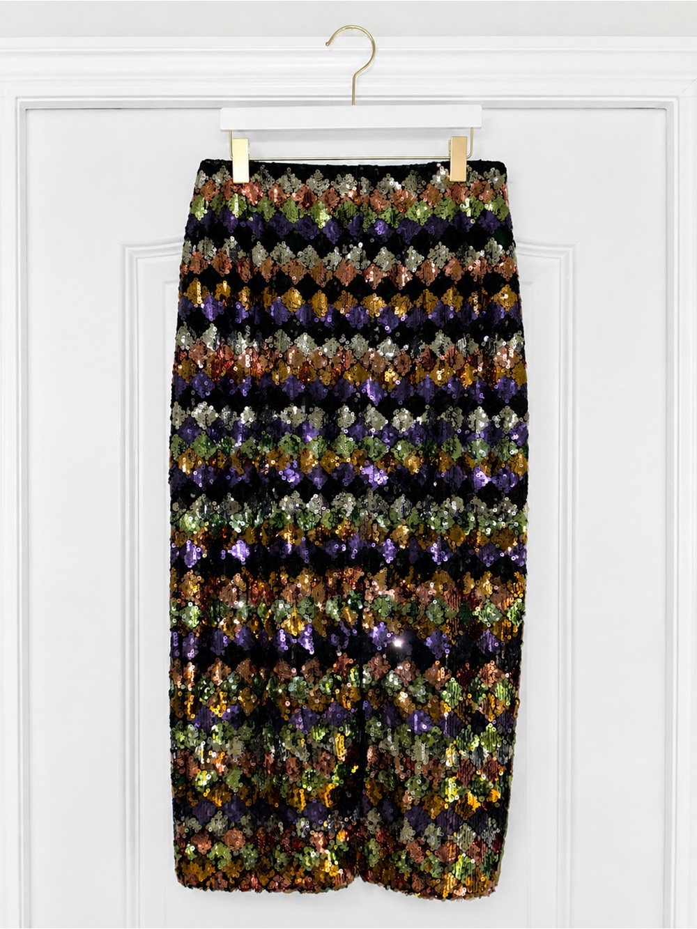 Zara Multicolor Sequin Diamond-Pattern Midi Skirt